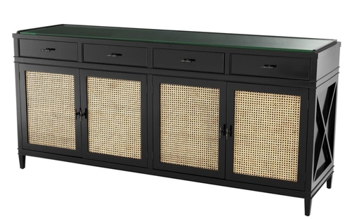 Casa Padrino Luxus Kommode Schwarz / Naturfarben 200 x 56 x H. 92,5 cm - Limited Edition