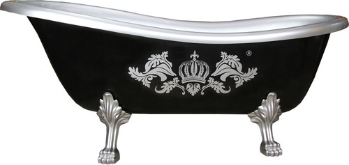 Pomp��s by Casa Padrino Luxus Badewanne Deluxe freistehend von Harald Gl��ckler Schwarz / Silber 1560mm mit silberfarbenen L�wenf�ssen