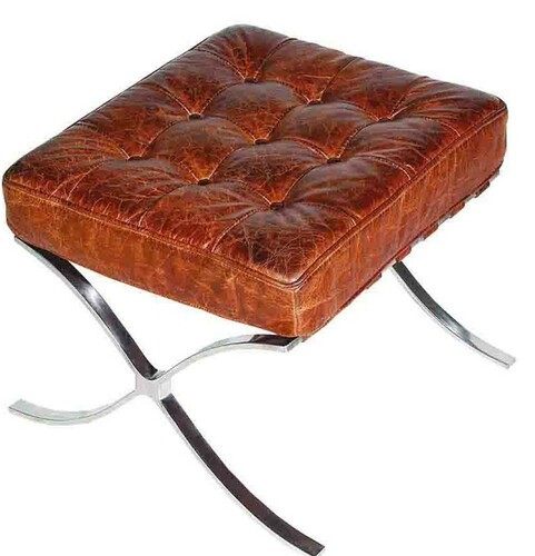 Casa Padrino Echtleder Fu�hocker Vintage Braun / Silber 56 x 53 x H. 43 cm - Handgefertigte Chesterfield M�bel