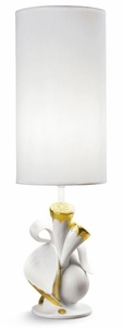 Casa Padrino Luxus Tischleuchte Porzellan Nature Wei / Gold H54 x 16 cm - Luxus Beleuchtung Tischlampe