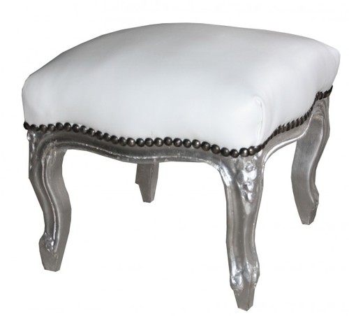 Casa Padrino Barock Fu�hocker Wei� / Silber