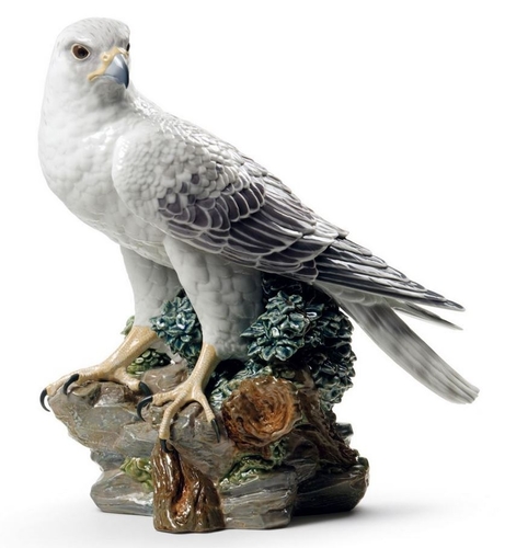 Casa Padrino Luxus Porzellan Falke / Gerfalke Skulptur Mehrfarbig 35 x H. 41 cm - Limited Edition