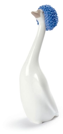 Casa Padrino Luxus Porzellan G�nse Skulptur Wei� / Blau 6 x H. 20 cm - Luxus Dekoration