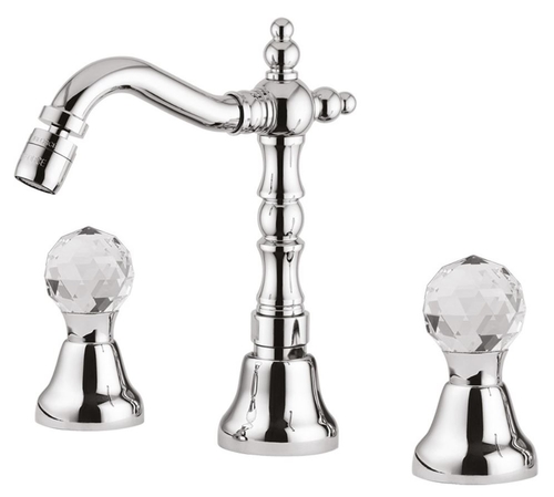 Luxus Waschtisch Armatur mit Swarovski Kristallglas Silber H. 20 cm - Luxus Waschbecken 3-Loch-Armatur