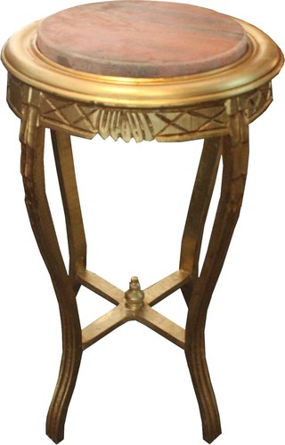 Barock Beistelltisch Rund Gold  B. 40 cm  x H. 68 cm - Massivholz 