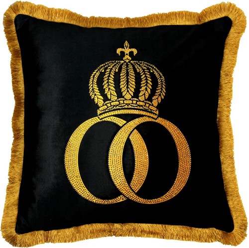 Harald Gl��ckler Pomp��s Kissen by Casa Padrino - Schwarz / Gold - Krone Deluxe mit Strass Steinen - Luxus Barock Kissen