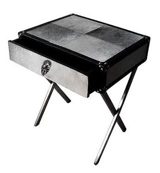 Casa Padrino Konsole Skull mit schwarz-wei�en Kunstfell 51x41x61cm - Nachttisch Nachtkonsole 