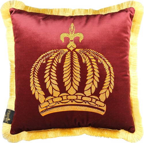 Harald Gl��ckler Pomp��s Kissen by Casa Padrino Bordeaux / Gold Krone mit Strass Steinen - Luxus Deko Kissen 