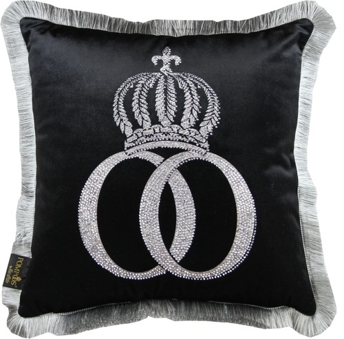 Harald Gl��ckler Pomp��s Kissen by Casa Padrino Schwarz / Silber Krone mit Strass Steinen - Luxus Deko Zierkissen