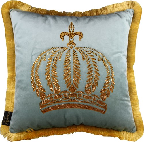 Harald Gl��ckler Pomp��s Kissen by Casa Padrino - Hellt�rkis / Gold Krone mit Strass Steinen - Luxus Deko Zierkissen
