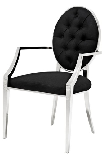 Casa Padrino Luxus Esszimmerstuhl mit Armlehnen Silber / Schwarz 57 x 65 x H. 98 cm - Esszimmerm�bel