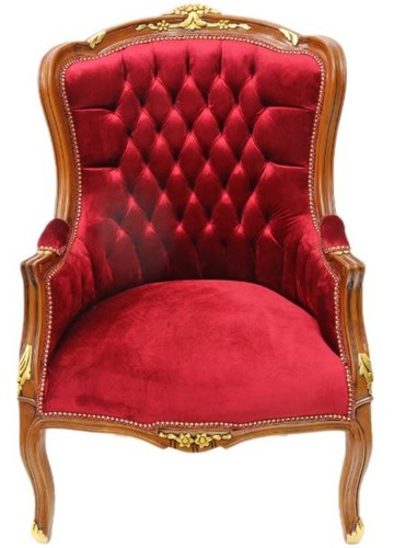 Casa Padrino Barock Lounge Sessel  Mahagoni Braun / Bordeaux 70 cm x 60 cm x H. 105cm - Massivholz
