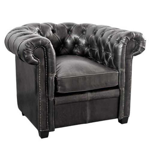 Casa Padrino Chesterfield Echtleder Sessel Schwarz aus Massivholz - Luxus Wohnzimmerm�bel