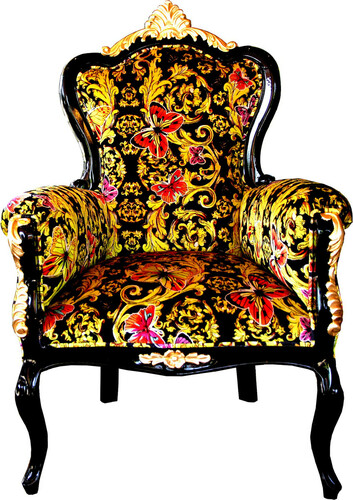 Pomp��s by Casa Padrino Luxus Barock Sessel Bergere Butterfly & Flower Design / Schwarz / Gold - Pomp��ser Barock Sessel designed by Harald Gl��ckler B!