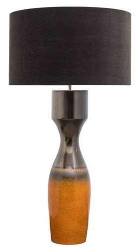 Casa Padrino Luxus Keramik Tischleuchte Silber / Orange  60 x H. 113 cm - Handgefertigte Tischlampe mit schwarzem Lampenschirm