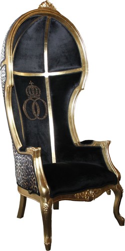 Pomp��s by Casa Padrino Luxus Ballon Barock Sessel Isabelle Schwarz / Leopard mit glitzernder Krone - Pomp��ser Barock Sessel designed by Harald Gl��ckler