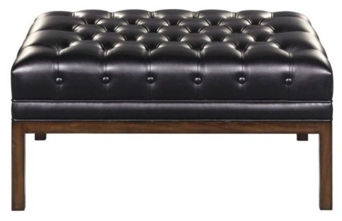 Casa Padrino Chesterfield Echtleder Fu�hocker Schwarz / Braun 80 x 59 x H. 40 cm - Hotel M�bel