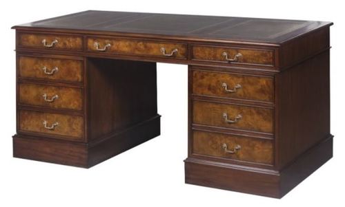 Casa Padrino Mahagoni Schreibtisch Braun / Gr�n 160,5 x 76 x H. 77 cm - Luxus B�rom�bel