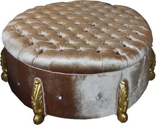 Casa Padrino riesiger Barock Rundhocker in Gold mit Bling Bling Glitzersteinen Durchmesser 107 cm - Luxus Hotel M�bel - Limited Edition