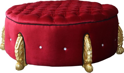  Barock Rundhocker Bordeaux / Gold mit Bling Bling Glitzersteinen Durchmesser 107 cm - Luxus Hotel M�bel