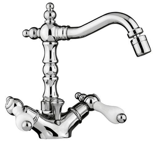 Jugendstil Retro Bidet-Einlochbatterie Badezimmer Waschtischarmatur Silber / Wei� H. 21 cm - Nostalgisches Bad Zubeh�r 