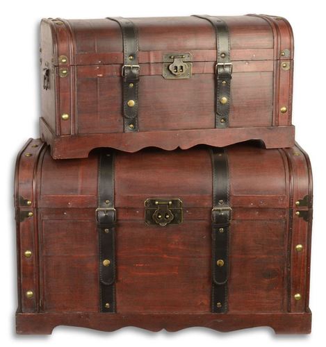 Casa Padrino Art Deco Holztruhen 2er Set Rotbraun / Schwarz - Deko Holzkisten