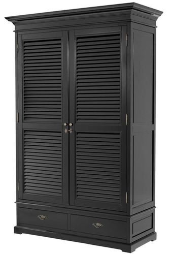 Casa Padrino Luxus Schlafzimmerschrank / Kleiderschrank mit 2 T�ren und 2 Schubladen Schwarz 135 x 58 x H. 227 cm - Luxus Schlafzimmerm�bel