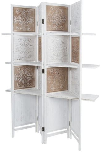 Casa Padrino Landhausstil Raumteiler mit 3 Regalen Antik Wei� / Antik Braun 155 x 2 x H. 181 cm - Shabby Chic Paravent Sichtschutz Trennwand 