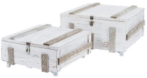 Casa Padrino Landhausstil Shabby Chic Holztruhen 2er Set Antik Wei� - Wohnzimmer Deko