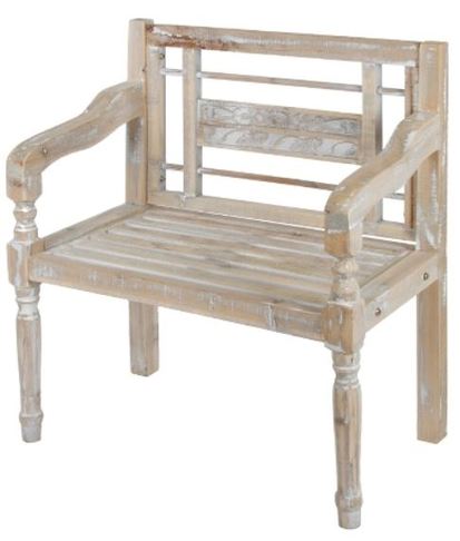 Casa Padrino Landhausstil Sitzbank mit Armlehnen Antik Wei� / Naturfarben 71 x 42 x H. 85 cm - Shabby Chic Deko M�bel