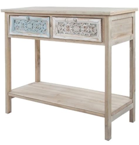 Casa Padrino Landhausstil Konsole Antik Wei� / Naturfarben 85 x 37 x H. 77 cm - Handgefertigter Shabby Chic Konsolentisch mit 2 Schubladen