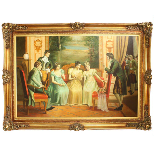 Riesiges Handgemaltes Barock �l Gem�lde Fr�uleins Gold Prunk Rahmen 225 x 165 x 10 cm - Massives Material