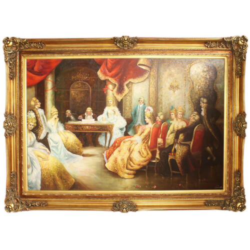 Riesiges Handgemaltes Barock �l Gem�lde Literaturabend Mod.2 Gold Prunk Rahmen 225 x 165 x 10 cm - Massives Material