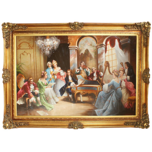 Riesiges Handgemaltes Barock l Gemlde Abend mit Klassischer Musik Mod.2 Gold Prunk Rahmen 225 x 165 x 10 cm - Massives Material