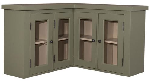Casa Padrino Landhausstil K�chen Eckoberschrank Gr�n / Beige 98 x 98 x H. 65 cm - Landhausstil H�ngeschrank mit 3 Glast�ren 