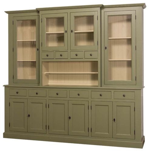 Casa Padrino Landhausstil K�chenschrank Gr�n / Beige 244 x 45 x H. 225 cm - 2 Teiliger K�chenschrank mit 10 T�ren und 10 Schubladen
