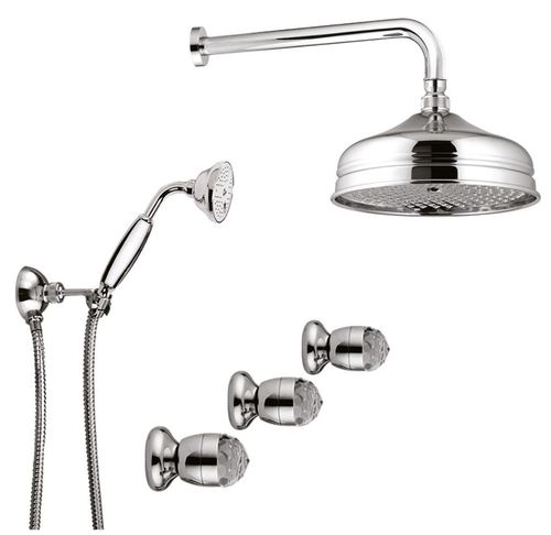 Luxus Badezimmer Armaturen Duplex Einbau Brauseset / Duschset mit Swarovski Kristallglas Silber - Luxus Duschgarnitur Made in Italy
