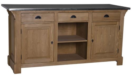 Casa Padrino Landhausstil Theke Braun / Silber 191 x 68 x H. 95 cm - Massivholz Thekentisch mit verzinkter Tischplatte