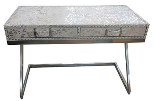 Casa Padrino Designer Schreibtisch mit 2 Schubladen Silber / Wei� 110 x 50 x H. 75 cm - Designerm�bel