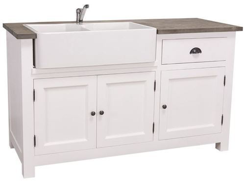 Casa Padrino Landhausstil Sp�lenschrank Wei� / Schwarz 155 x 65 x H. 90 cm - Sp�ltisch / K�chenschrank mit 3 T�ren und Schublade