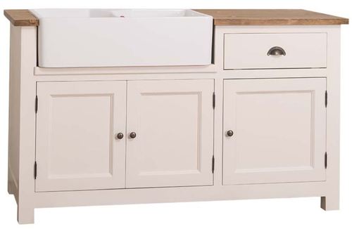 Casa Padrino Landhausstil Sp�lenschrank Creme / Braun 155 x 65 x H. 90 cm - Sp�ltisch / K�chenschrank mit 3 T�ren und Schublade