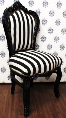 Casa Padrino Barock Esszimmer Stuhl Schwarz / Wei� Streifen / Schwarz - M�bel Barockes Interior 