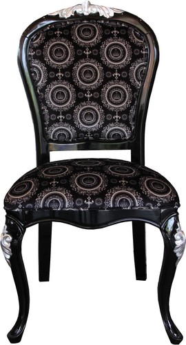 Pomp��s by Casa Padrino Luxus Barock Esszimmer Stuhl Schwarz / Silber mit Krone - Pomp��ser Barock Stuhl designed by Harald Gl��ckler