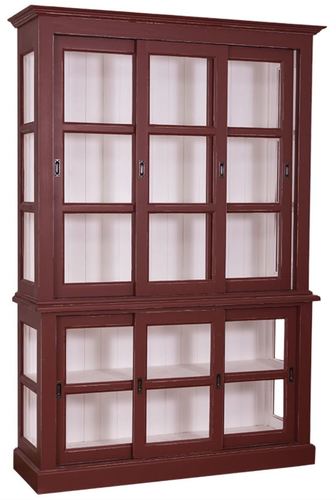 Casa Padrino Landhausstil Vitrinenschrank Antik Bordeauxrot / Wei� 151 x 47 x H. 220 cm - Wohnzimmerschrank mit 6 Schiebet�ren