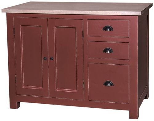 Casa Padrino Landhausstil Shabby Chic K�chenschrank Antik Bordeauxrot / Naturfarben 120 x 65 x H. 90 cm - K�chen Unterschrank mit 2 T�ren und 3 Schubladen