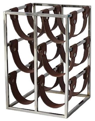 Casa Padrino Luxus Weinflaschenhalter Silber / Braun 26 x 28 x H. 39 cm - Kleines Weinregal f�r 6 Flaschen