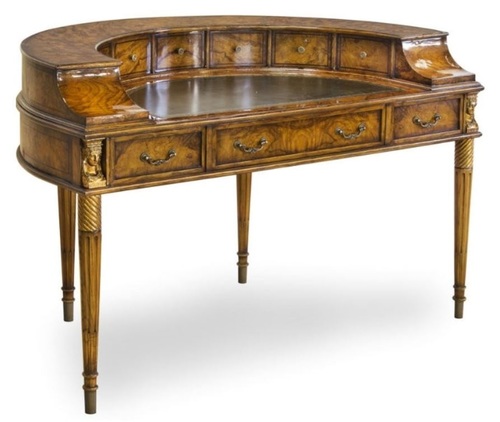 Casa Padrino Luxus Jugendstil Mahagoni Schreibtisch mit 10 Schubladen Braun / Antik Gold 145 x 80 x H. 90 cm - Luxus Qualit�t