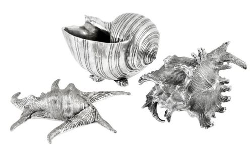 Casa Padrino Luxus Aluminium Muscheln Antik Silber - Deko 3er Set 