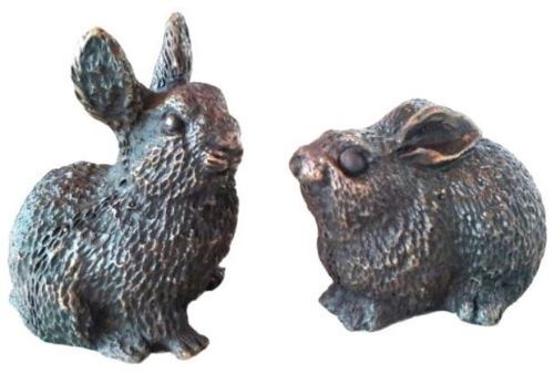 Casa Padrino Luxus Deko Bronze Hasen 10 x 6 x H. 9 cm - Bronzefiguren Set 