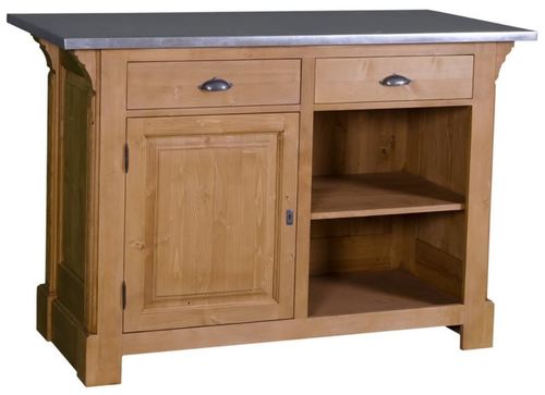 Casa Padrino Landhausstil Theke Naturfarben / Silber 140 x 68 x H. 95 cm - Massivholz Thekentisch mit verzinkter Tischplatte